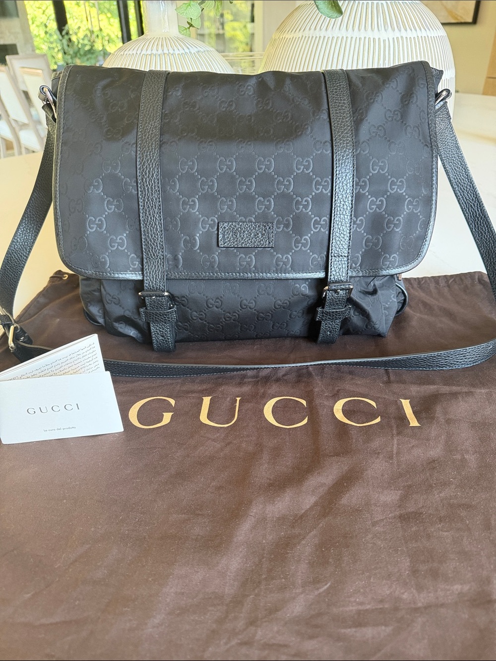 Gucci Black GG Nylon Messenger Bag with Leather Trim - Picture 4 of 13